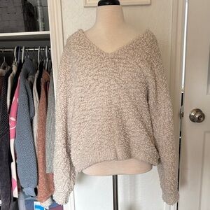Hippie Rose Taupe Popcorn-Knit V-Neck Sweater